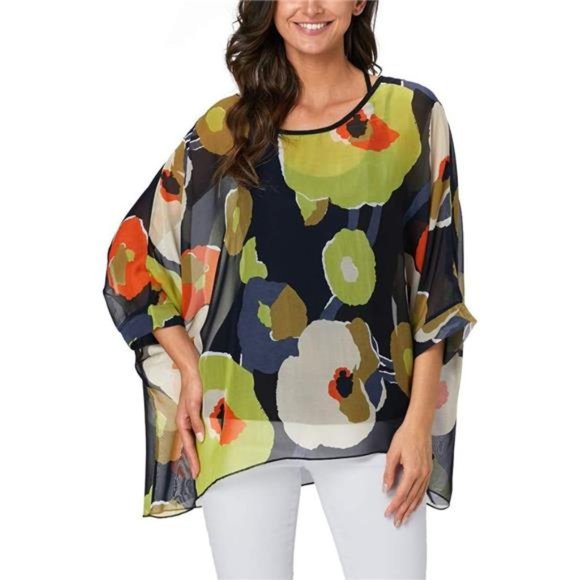 Plus Size Floral Chiffon Tunics Blouses for Women Batwing Summer Boho Shirts - Picture 2 of 8